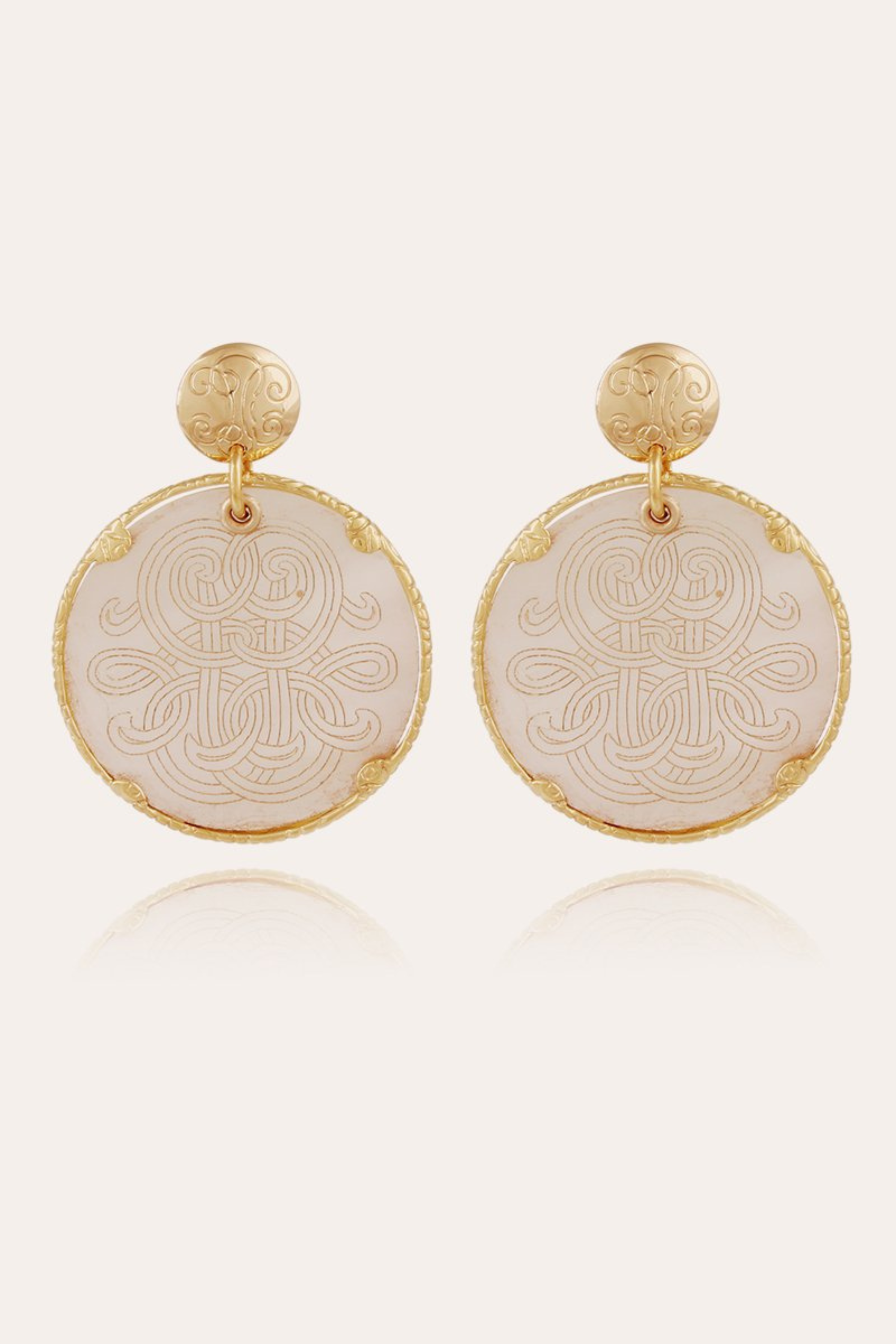 Sun Diva earrings large size gold - White Mother-of-pearl - Gas Bijoux