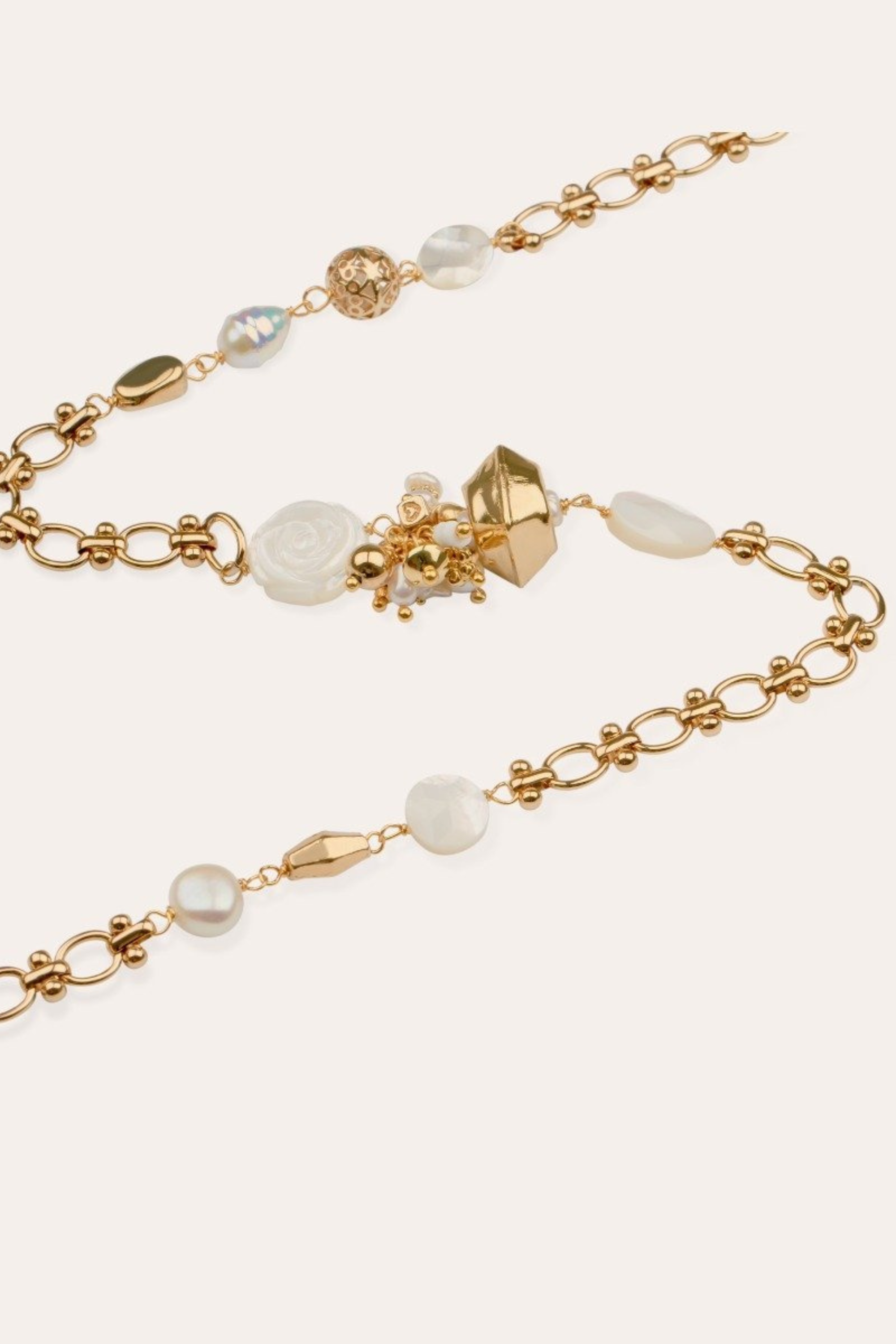 Pompom long necklace gold - White Mother-of-pearl - Gas Bijoux