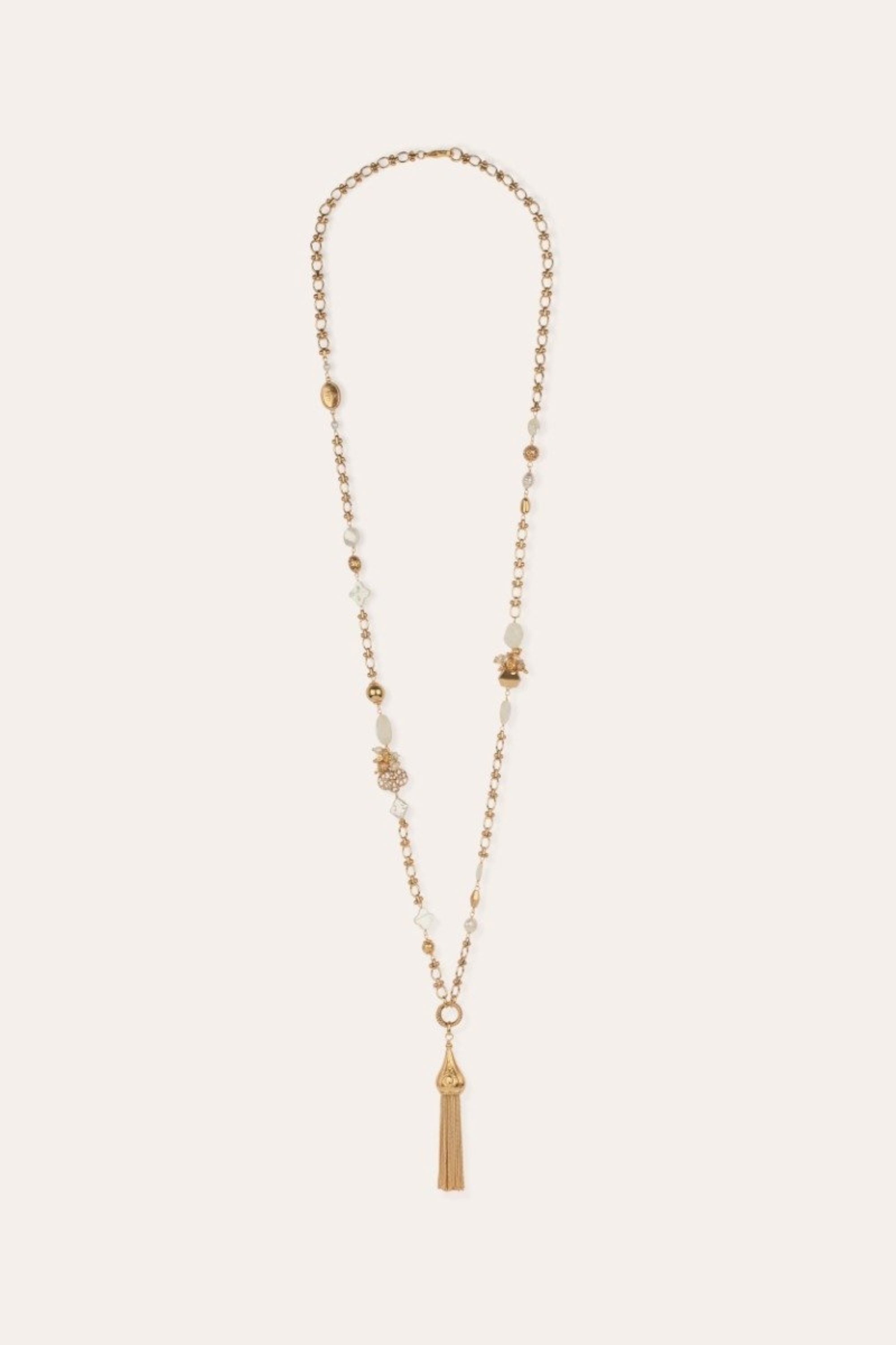 Pompom long necklace gold - White Mother-of-pearl - Gas Bijoux