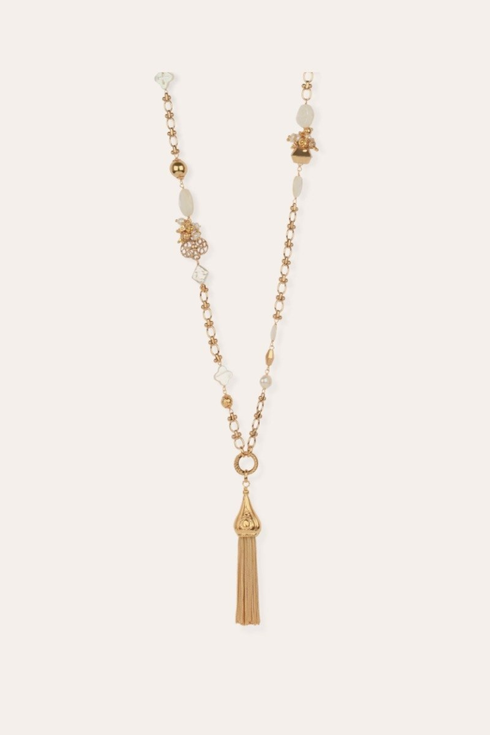 Pompom long necklace gold - White Mother-of-pearl - Gas Bijoux