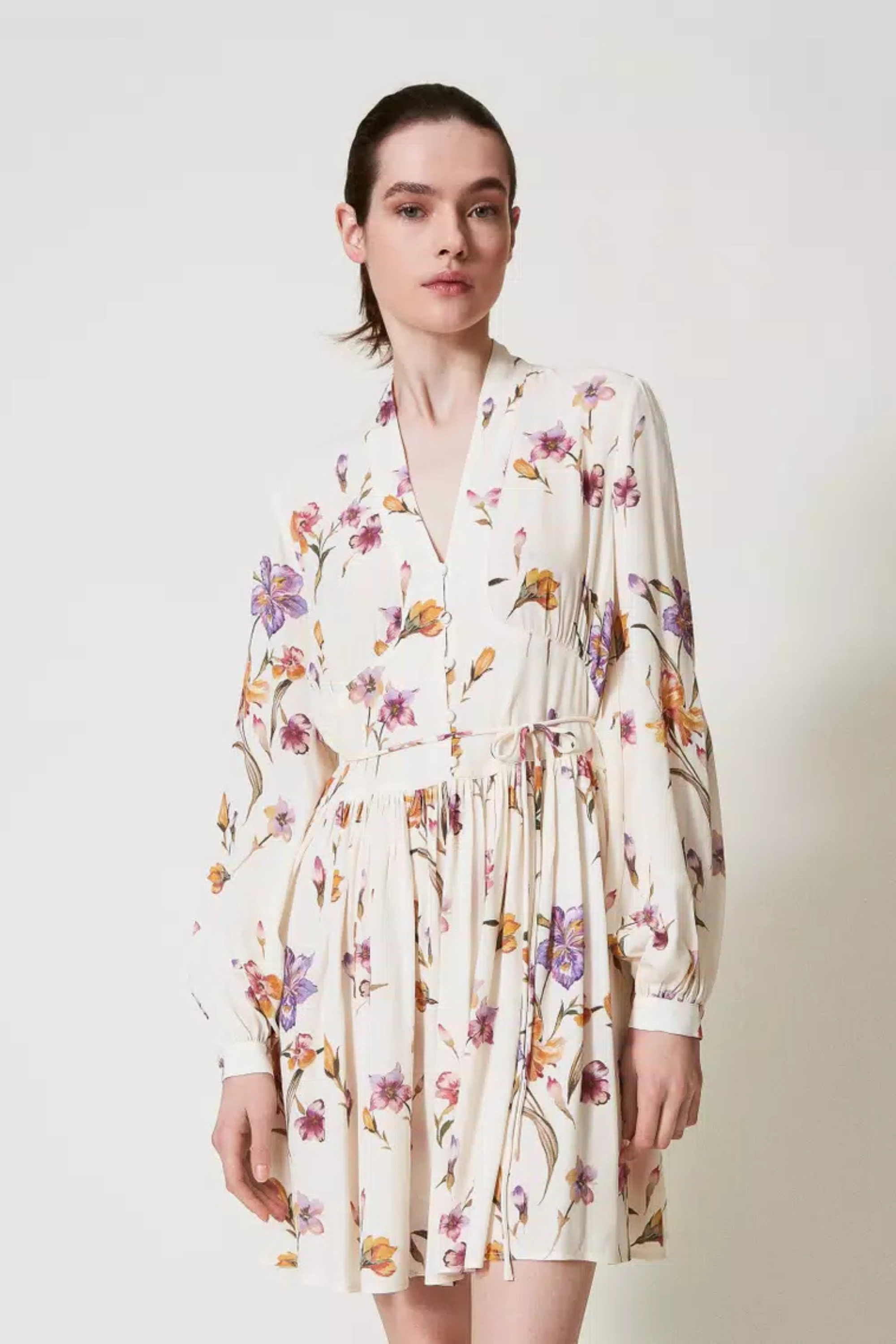 Short crêpe de Chine floral dress - Twinset