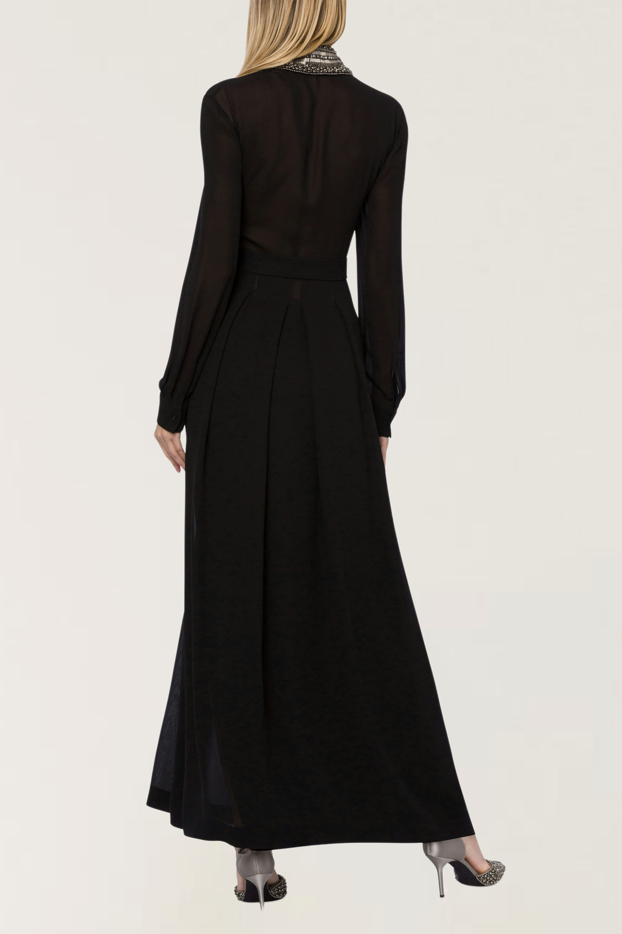 Maxi sablé dress with decorative collar - Alberta Ferretti