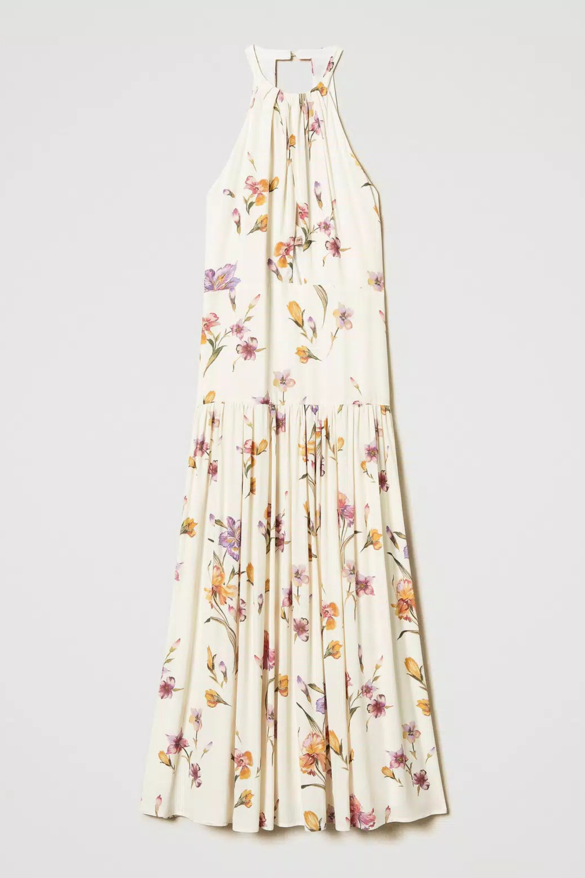 Long crêpe de Chine halter dress with floral print - Twinset