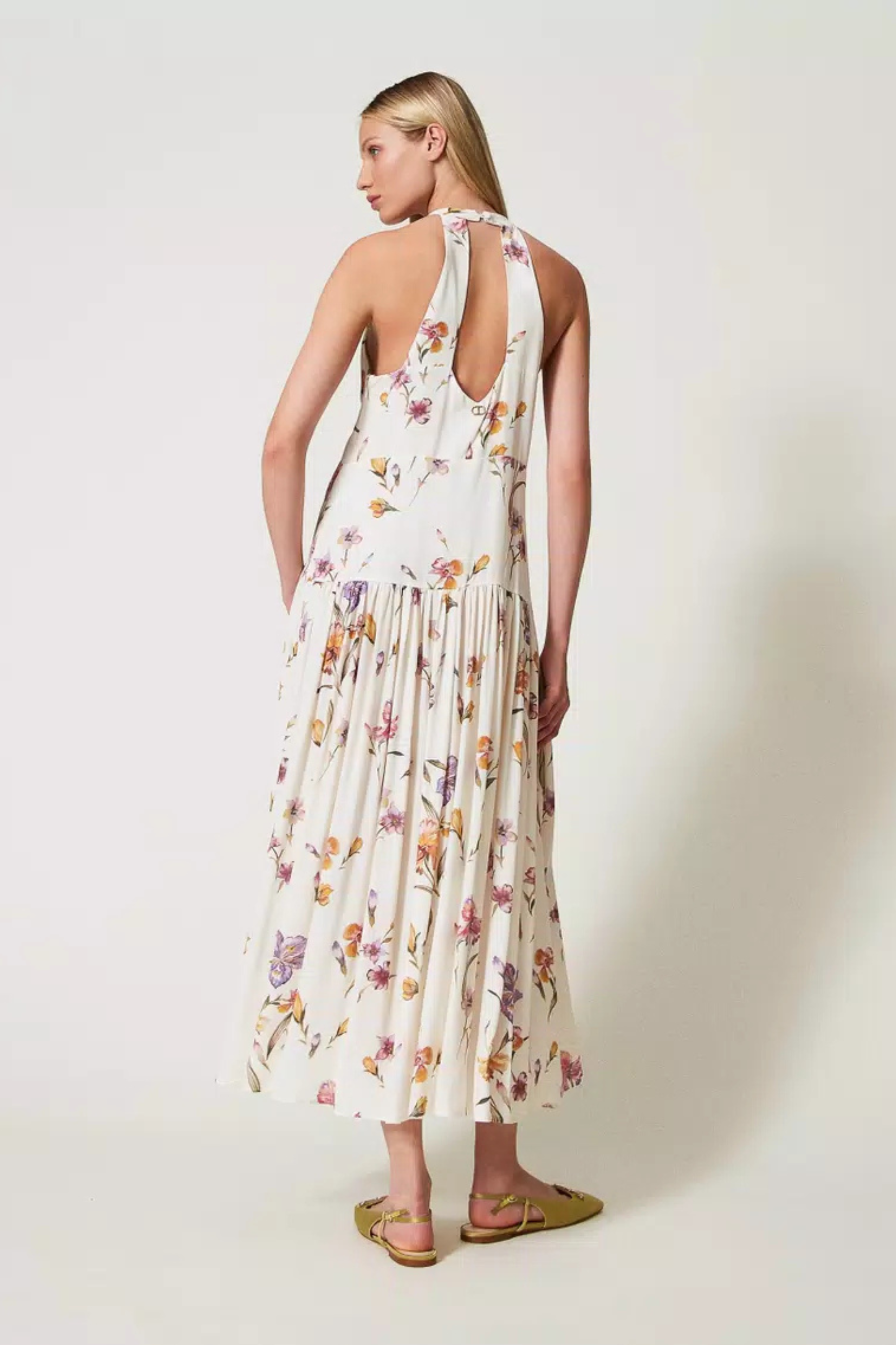 Long crêpe de Chine halter dress with floral print - Twinset