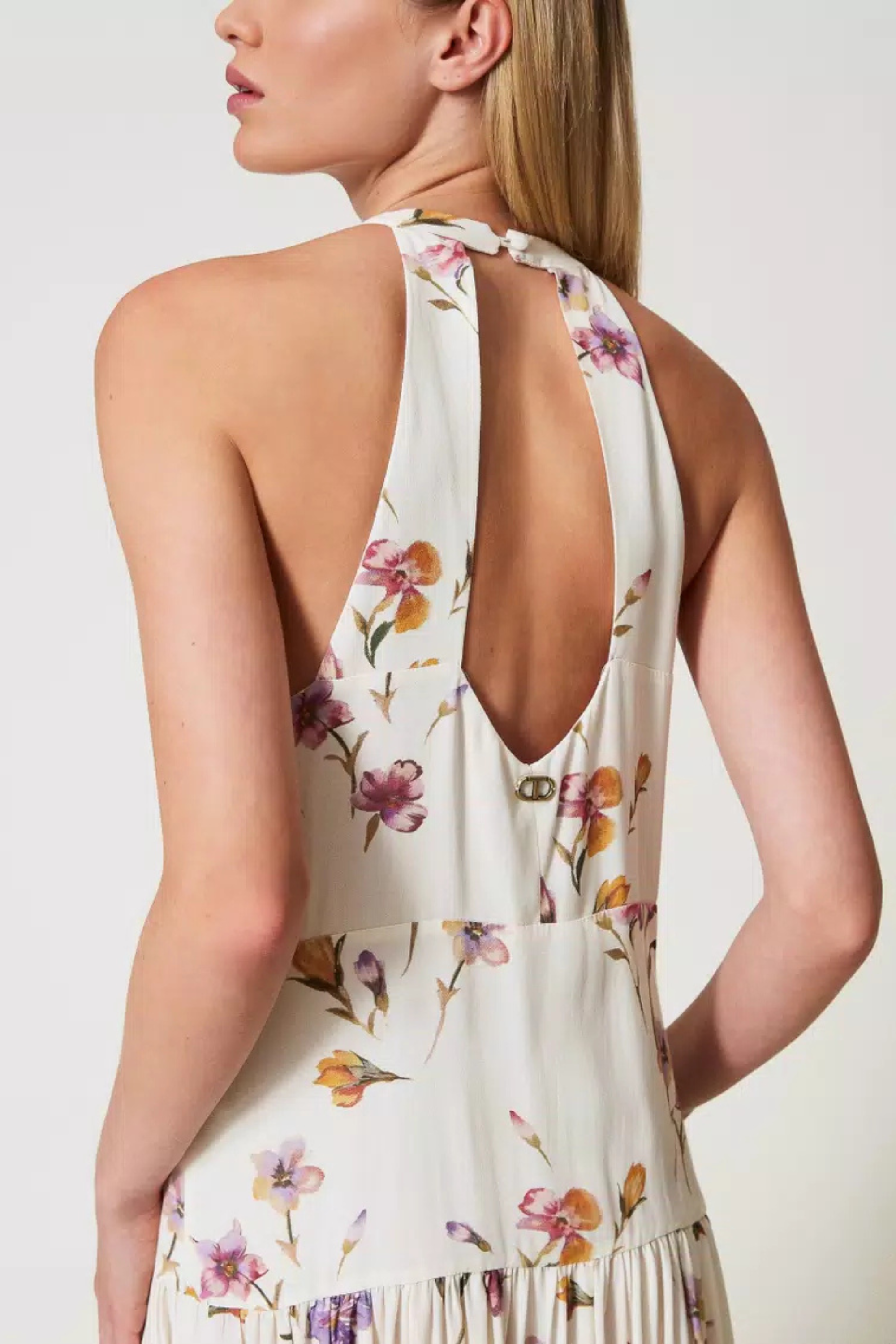 Long crêpe de Chine halter dress with floral print - Twinset