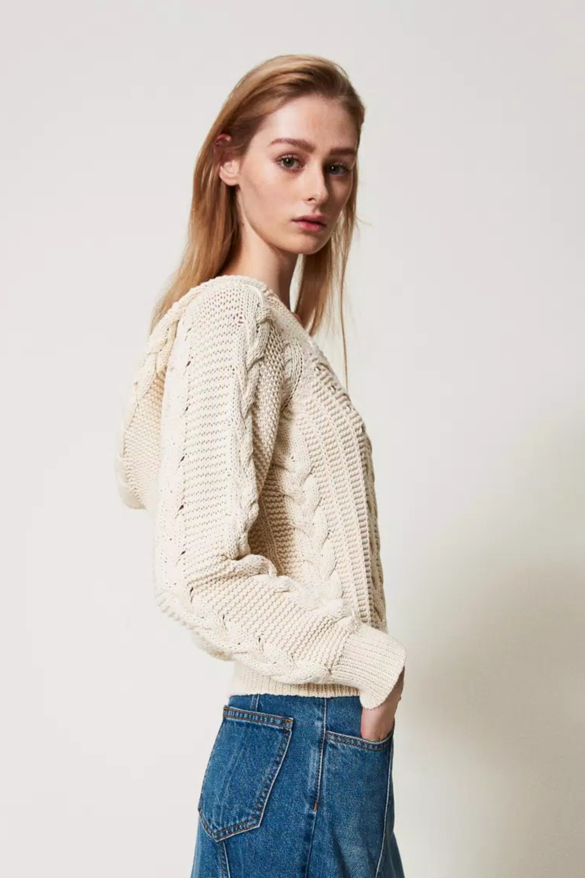 Cable knit hooded jumper - Twinset