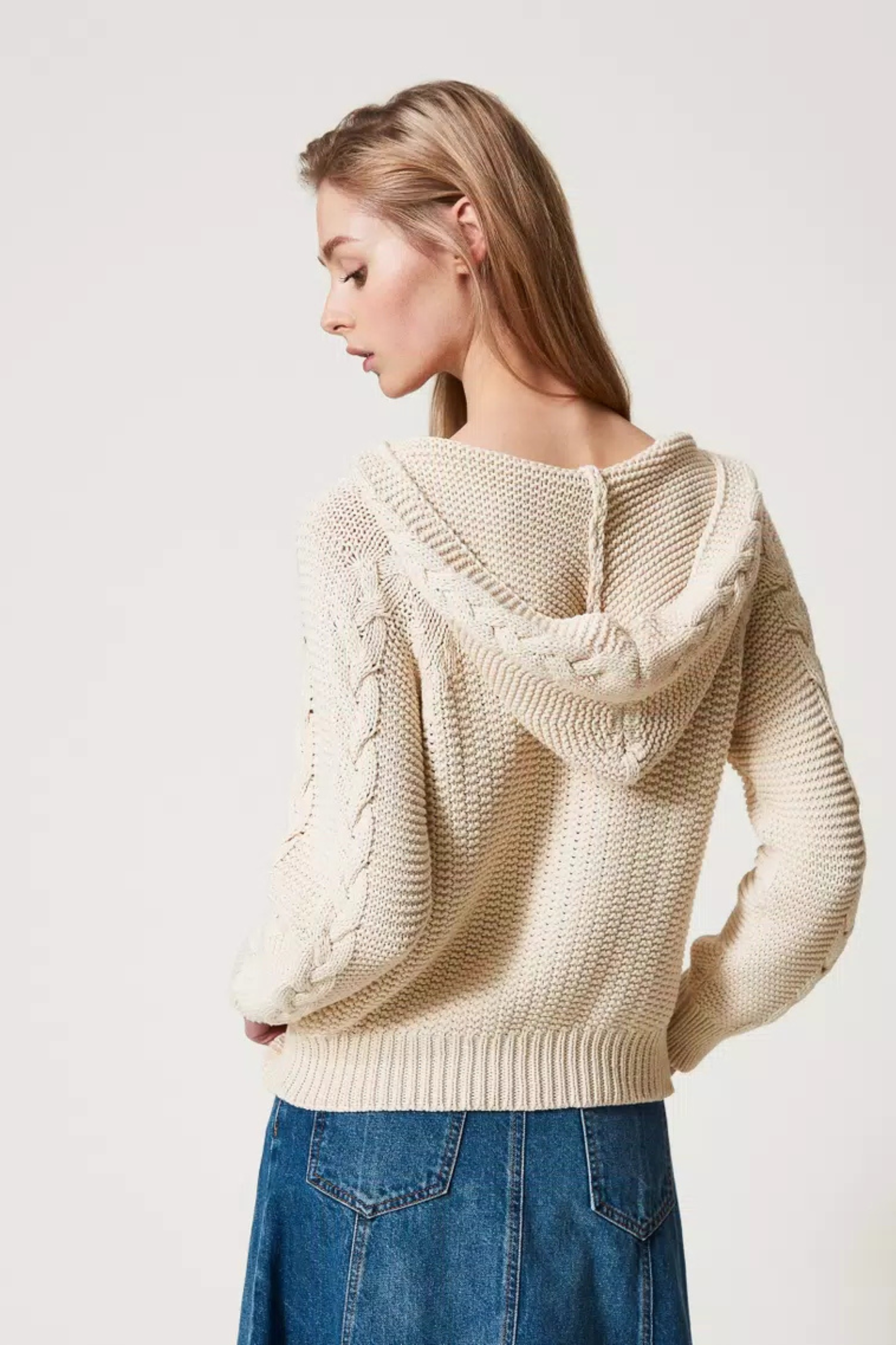 Cable knit hooded jumper - Twinset