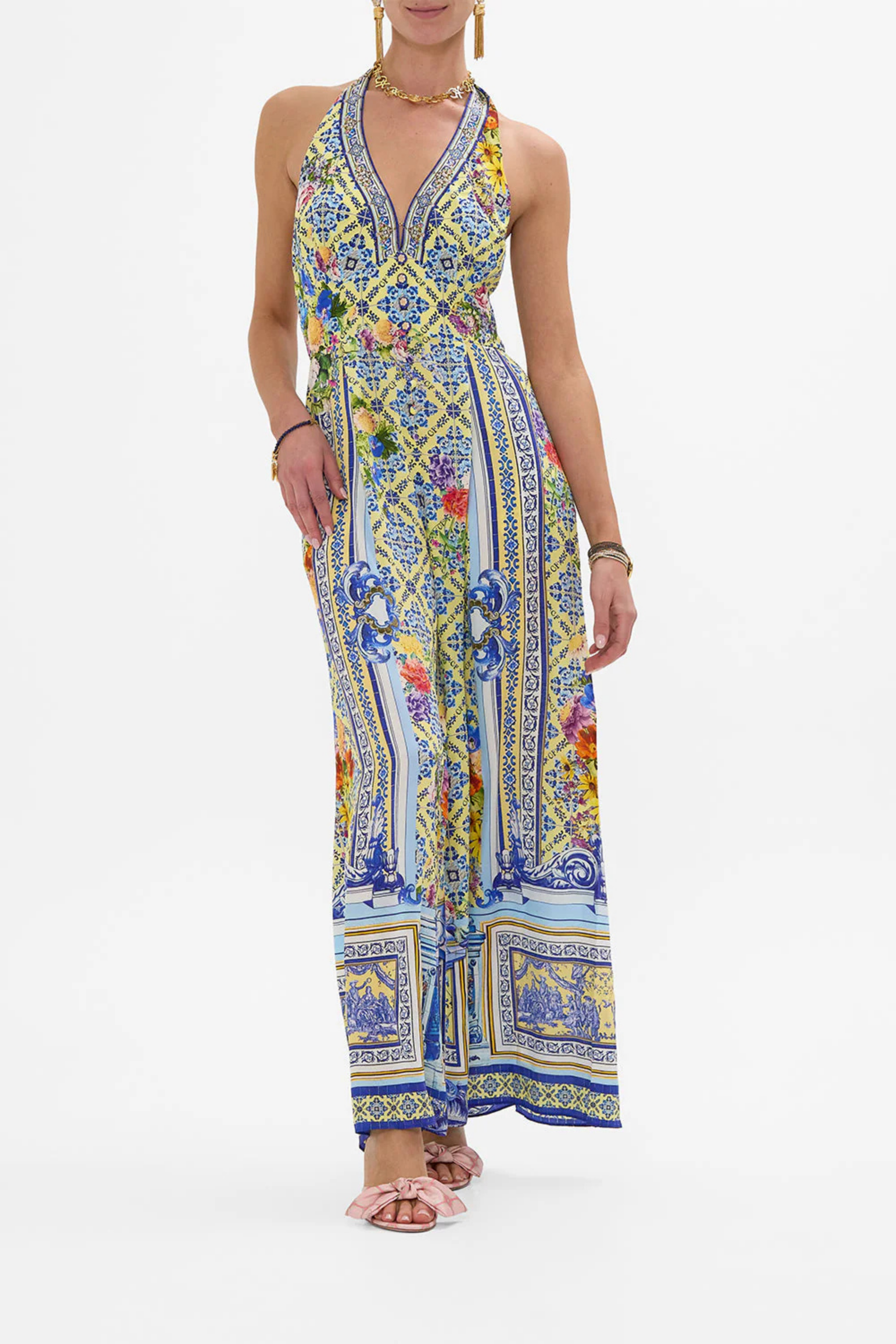 Halterneck jumpsuit with tie neck - Camilla