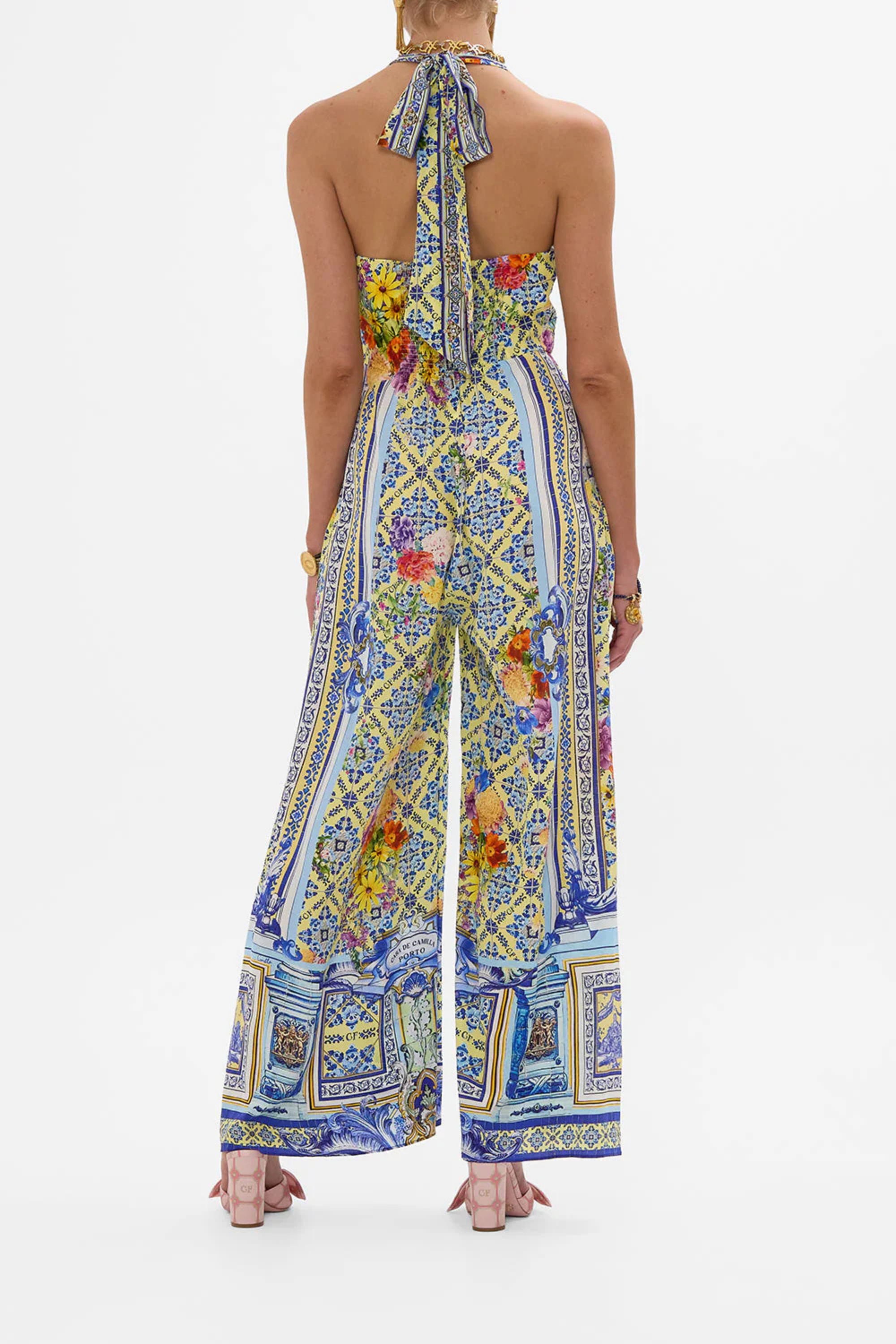 Halterneck jumpsuit with tie neck - Camilla