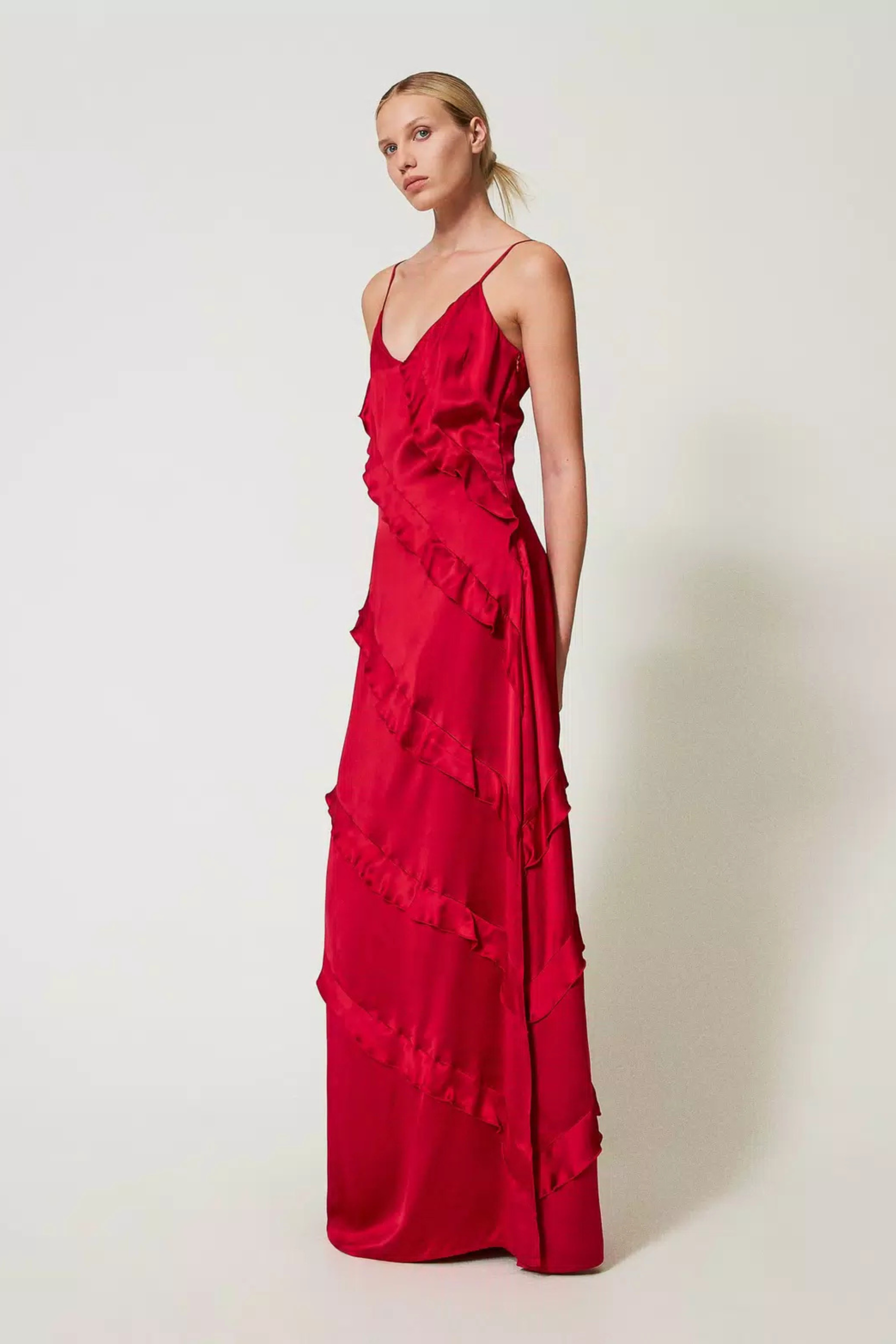 Long satin dress with ruffles - Twinset