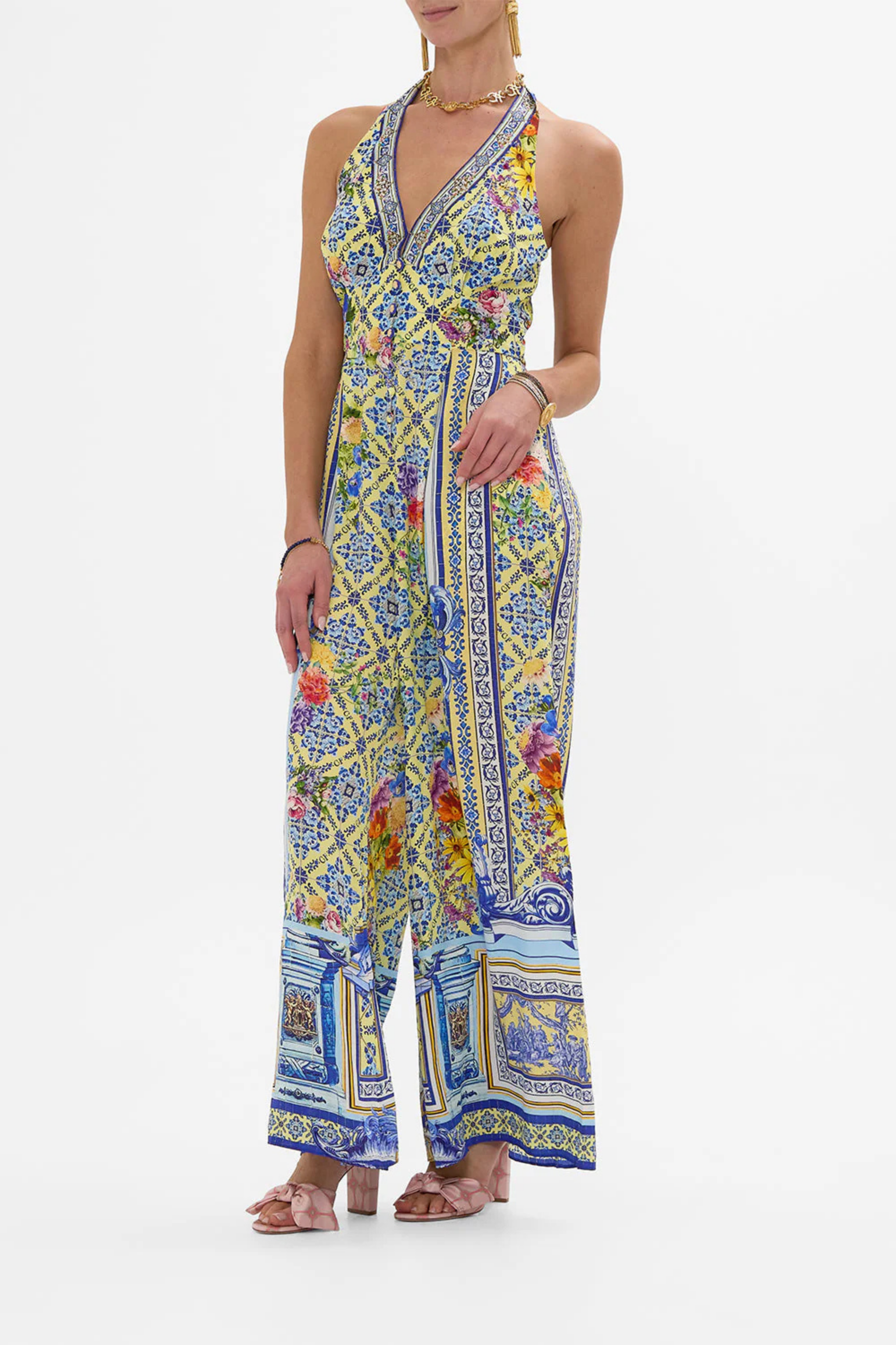 Halterneck jumpsuit with tie neck - Camilla