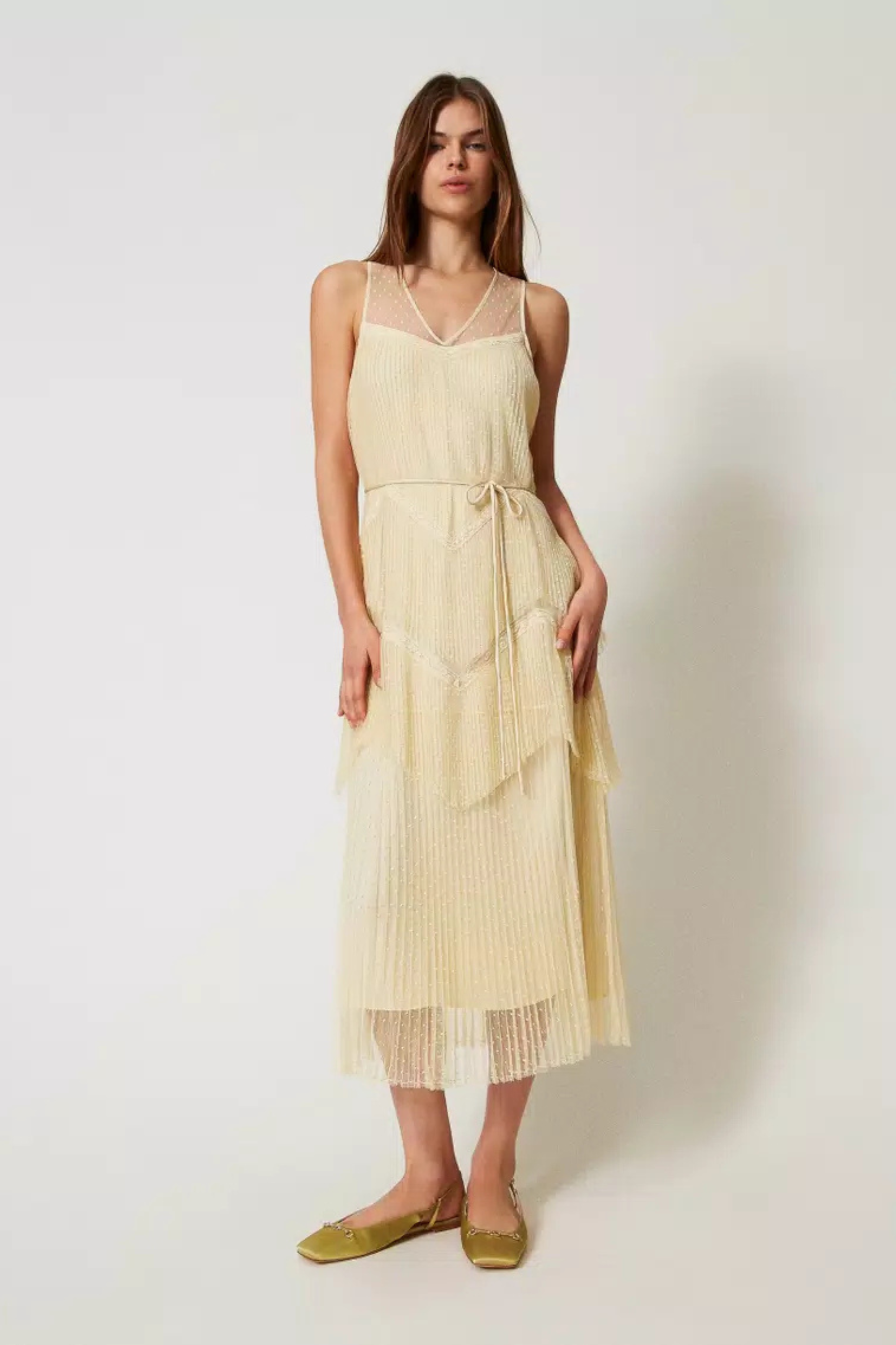 Long tulle dress with pleated flounces - Twinset