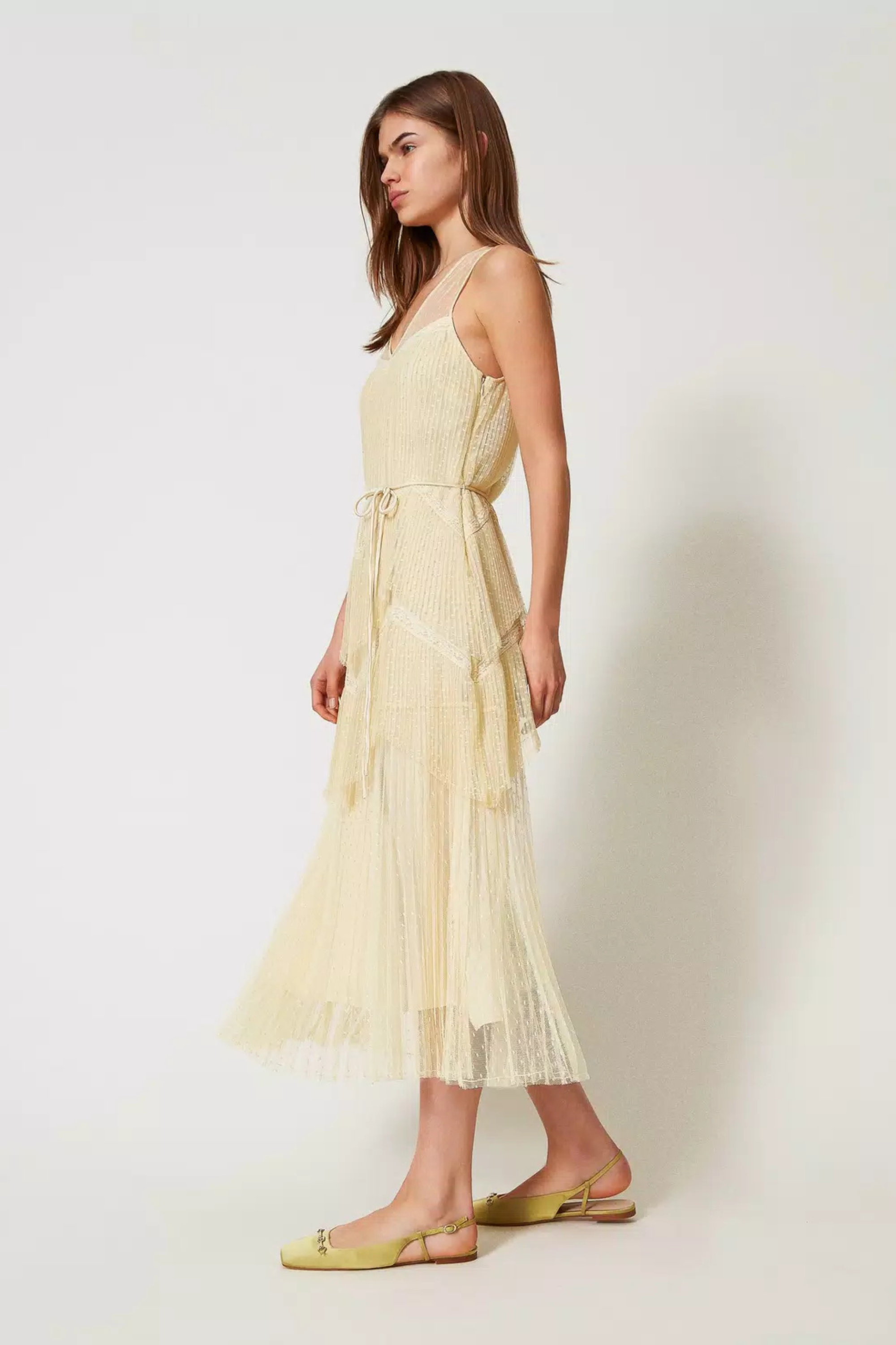 Long tulle dress with pleated flounces - Twinset