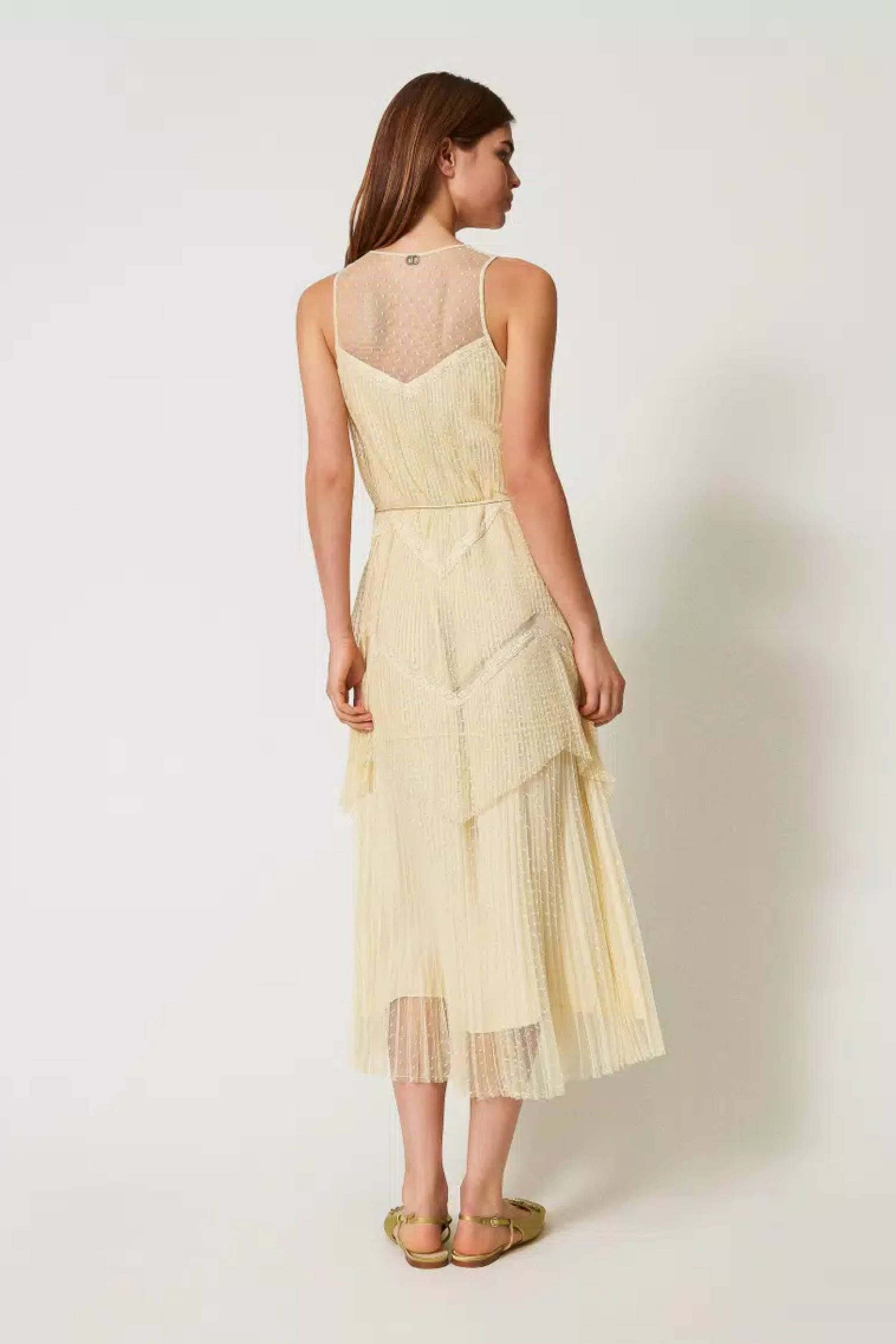 Long tulle dress with pleated flounces - Twinset