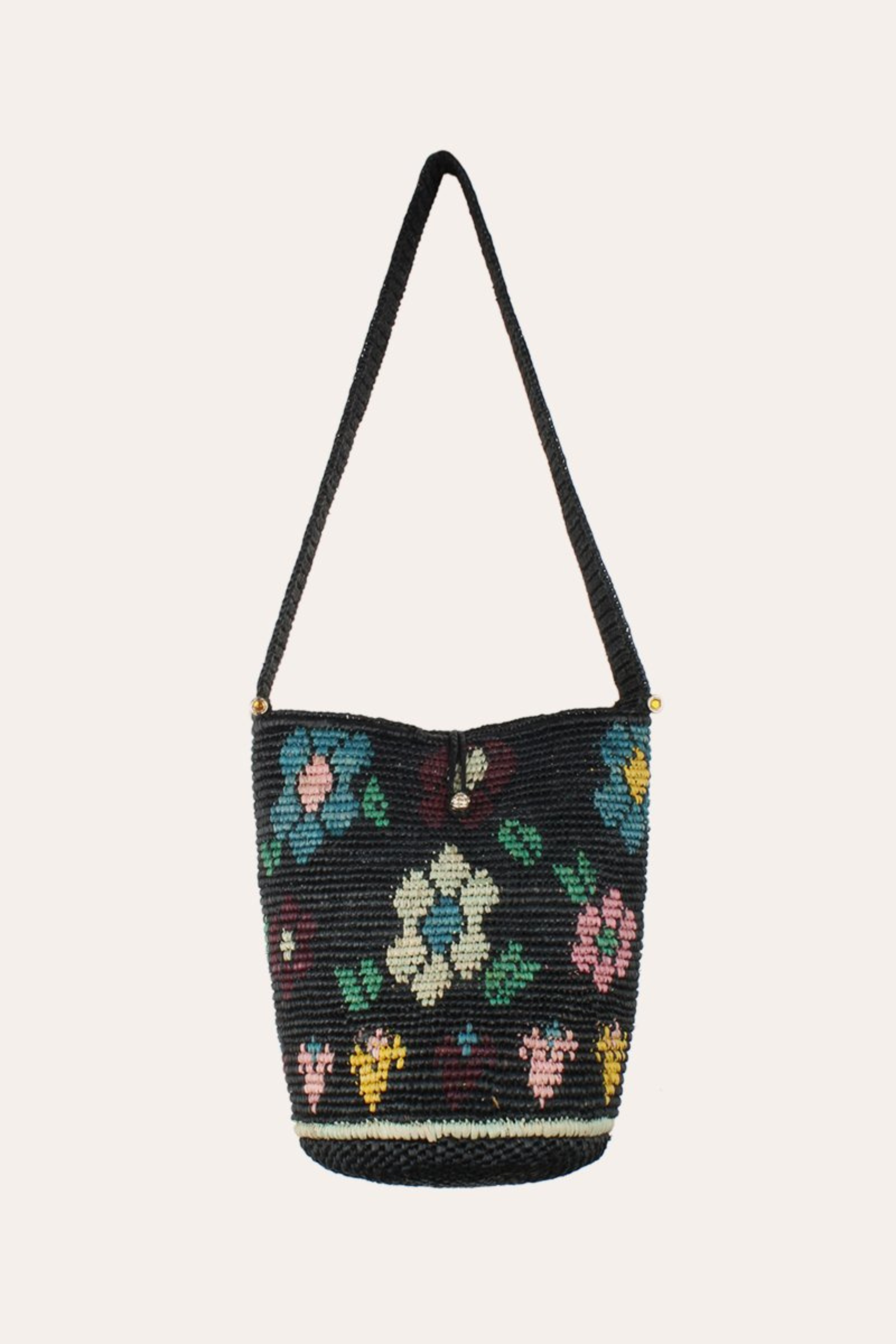 Floral bucket bag raffia - Gas Bijoux