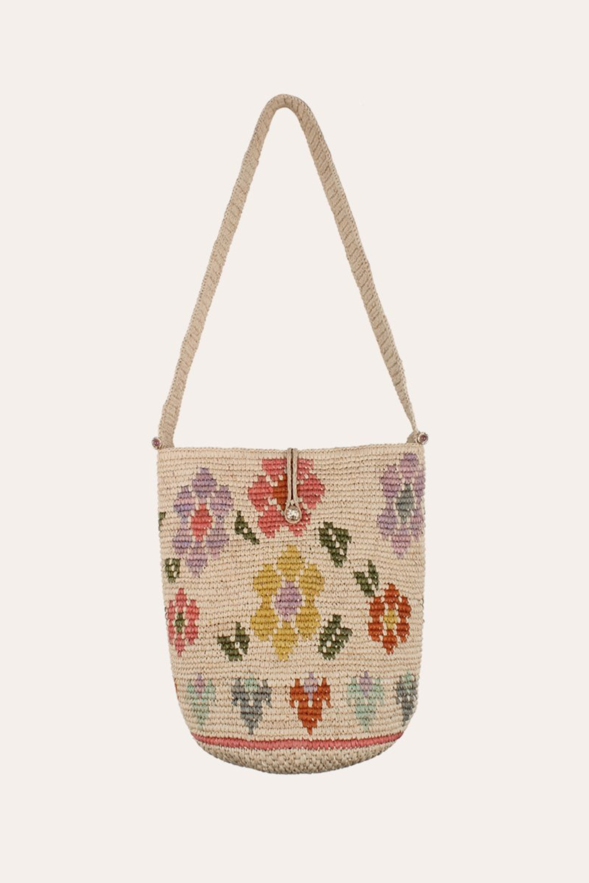 Floral bucket bag raffia - Gas Bijoux