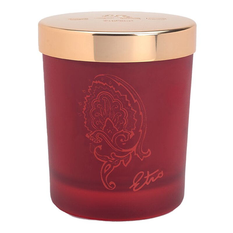 Demetra Round Candle with lid by Etro in red glass, Wax smells like red berries & pine needles, Made in Italy, New Arrivals, Espace Cannelle