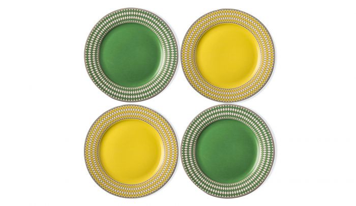 Chess Side Plates by Pols Potten, Material: Porcelain, Colour: Yellow & Green, Gold decorations, Chess Series, New Arrivals 2021, Espace Cannelle 